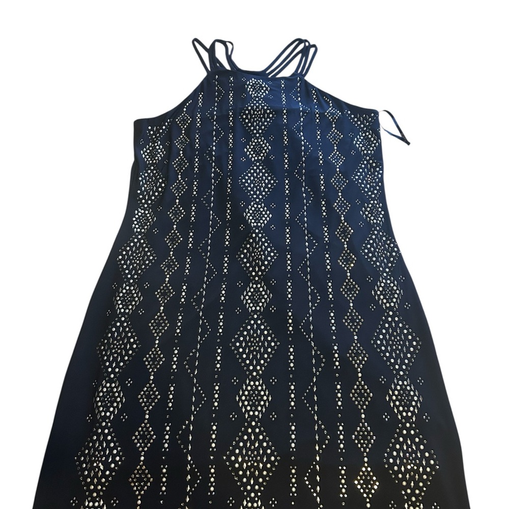 White House Black Market Navy Dress with Silver Stud Pattern